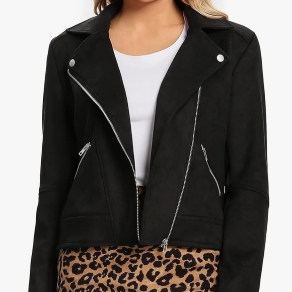 S P Y M Womens Medium Jacket, Moto Biker Suede Coat Black - Picture 2 of 3